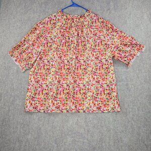 Floral Womens Blouse 5XL Multicolor Polyester/Cotton Relaxed Fit Short Sleeve